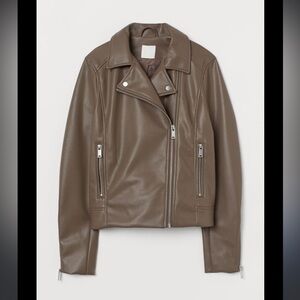 H&M Brown faux leather Motorcycle Biker Moto Zip jacket XXL